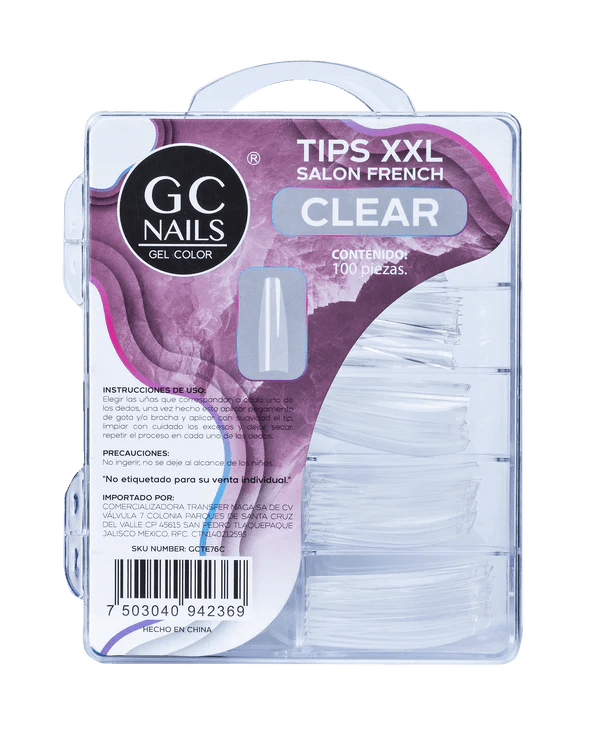 GC NAILS TIPS XXL SALON FRENCH 100PCS E76 CLEAR                               