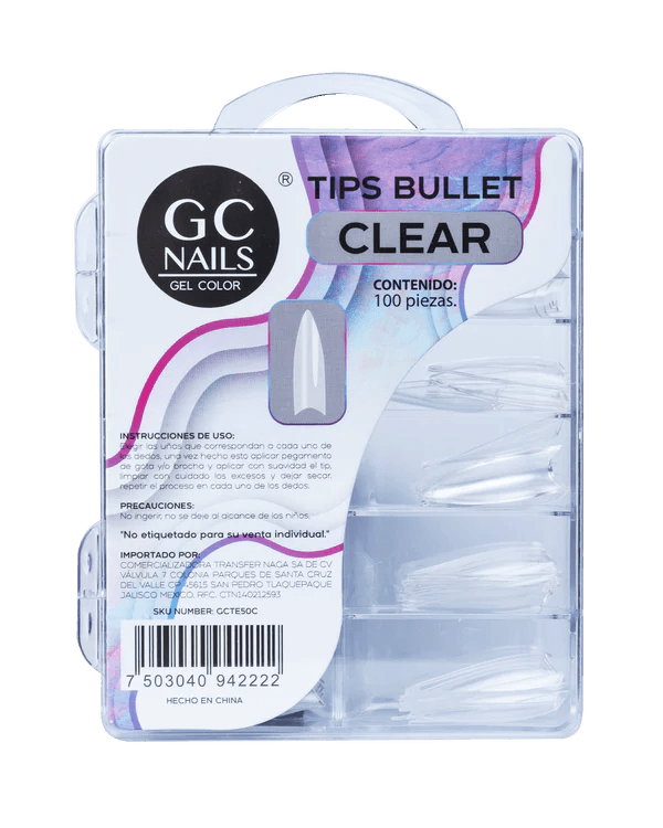 GC NAILS TIPS BULLET 100PCS E50 CLEAR GC NAILS                                                                 