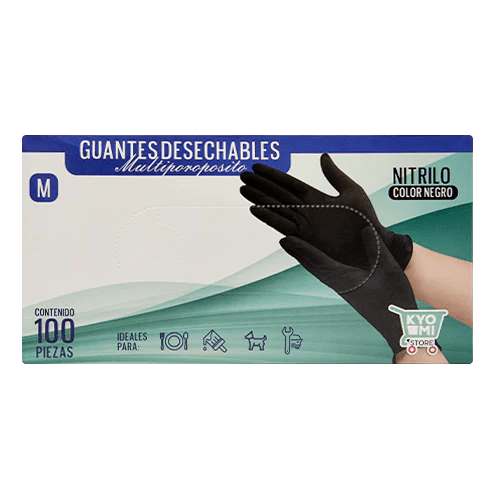 GUANTES DE NITRILO NEGRO M mediano 100pz